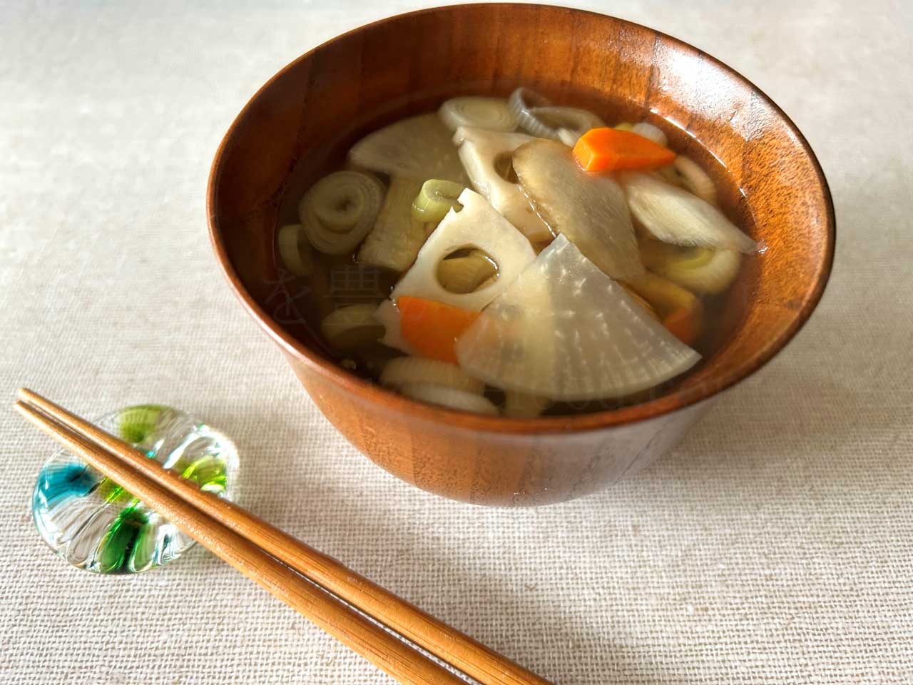 野菜レシピ「根菜たっぷり和風スープ」